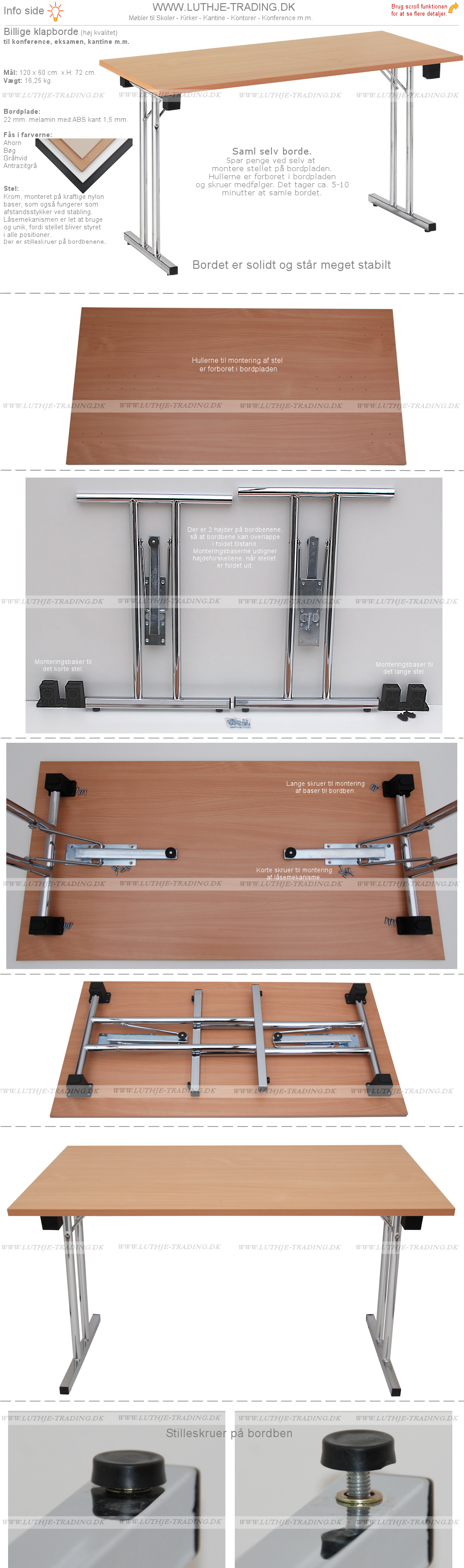 Eksamensborde 120 x 60 cm saml selv