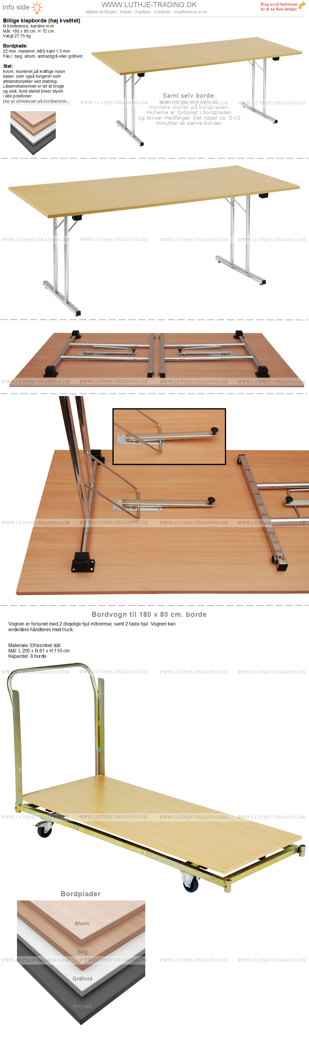 Klapborde saml selv 180 x 80 cm